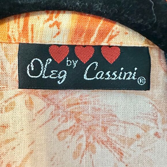 Oleg Cassini Hawaiian Shirt Womens S Orange Floral Linen Blend Statement Buttons - Picture 5 of 9